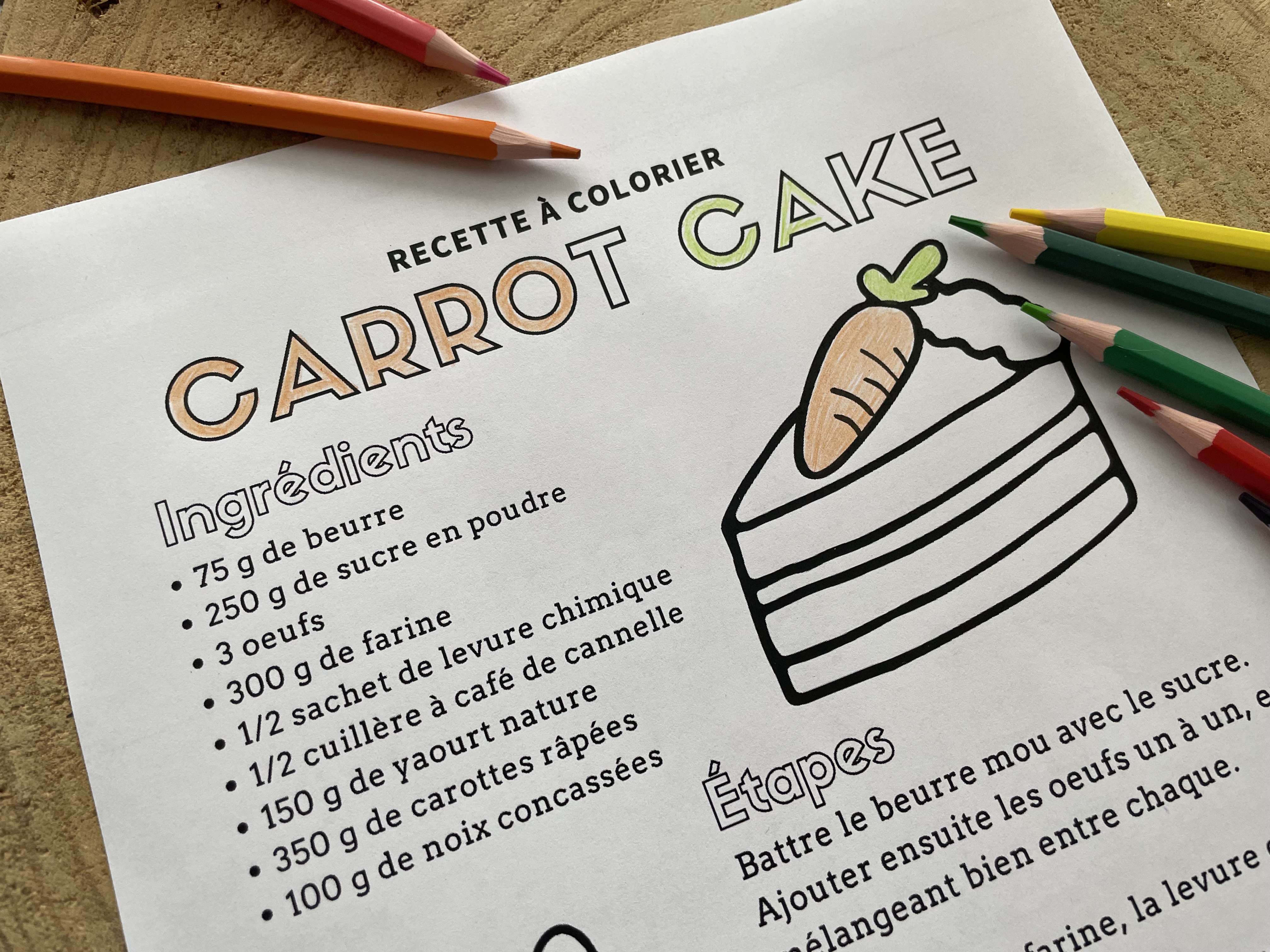 Recette à colorier - Le Carrot Cake
