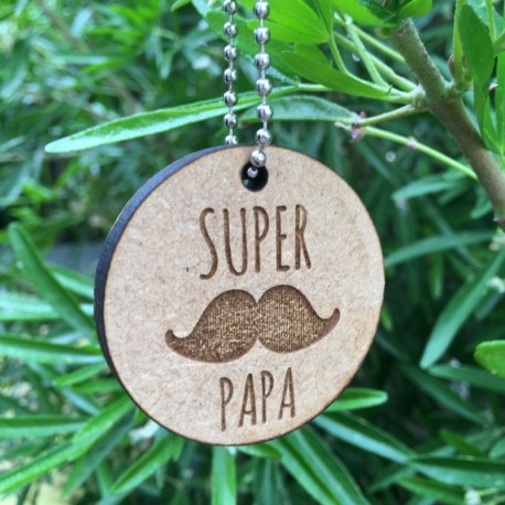 Porte-clé en bois Super Papa Moustache