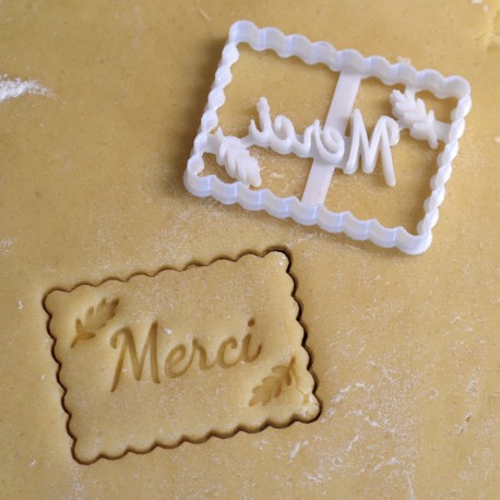 Petit Beurre cookie cutter with Merci and flower - Wedding