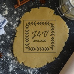 Leaf Wreath square custom cookie cutter - Personalized - Birthday, Wedding
