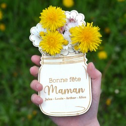 Wood Mason Jar with Flower - Mother's day gift
