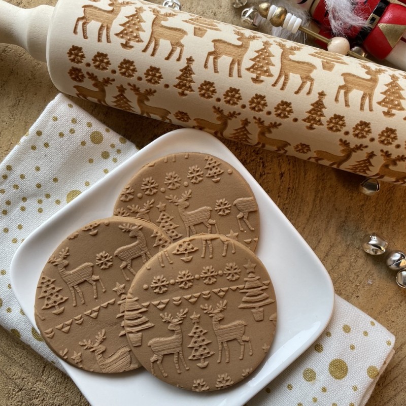 Rouleau à pâtisserie motif Rennes de Noël - La Boîte à Cookies
