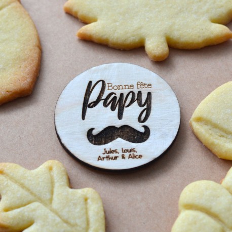 Aimant en bois Bonne f&ecirc;te Papy - Personnalis&eacute;